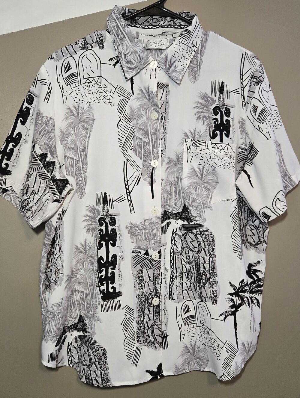Kathy Che Vintage Button Up White Blouse Short Sleeve Women's Top Likely Size XL